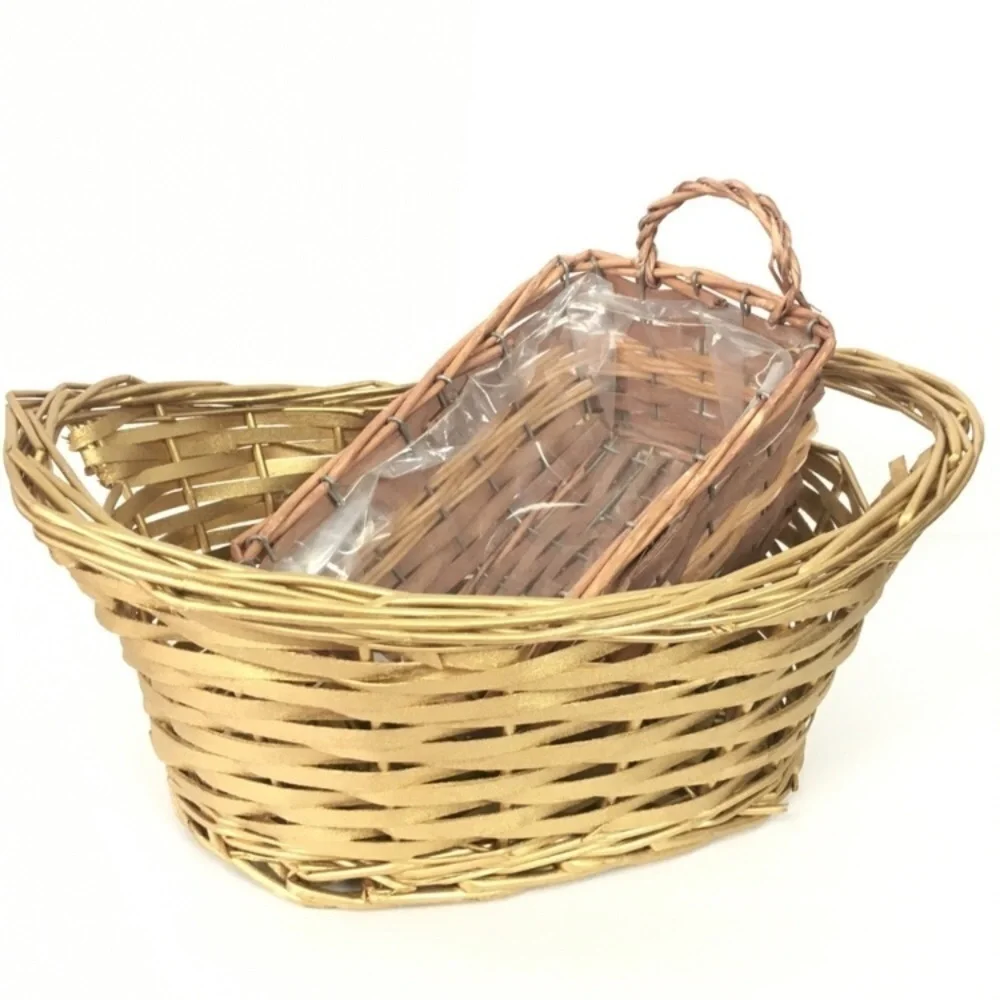 2 Baskets World Market Wood Metal Woven Cottagecore Cabincore Coastal Grandma